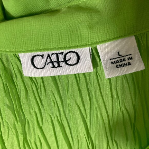 Womens Cato Crepey‎ V Neck Button Shirt 3/4 Sleeve Green L Polyester - Picture 8 of 10